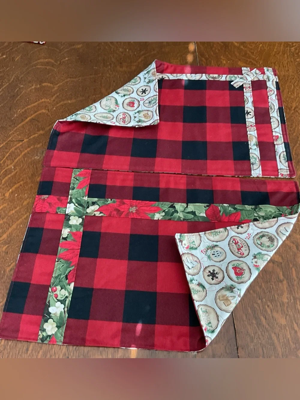 Handmade Quilted Cozy Red Truck & Buffalo Check Holiday Placemats - Set of 4